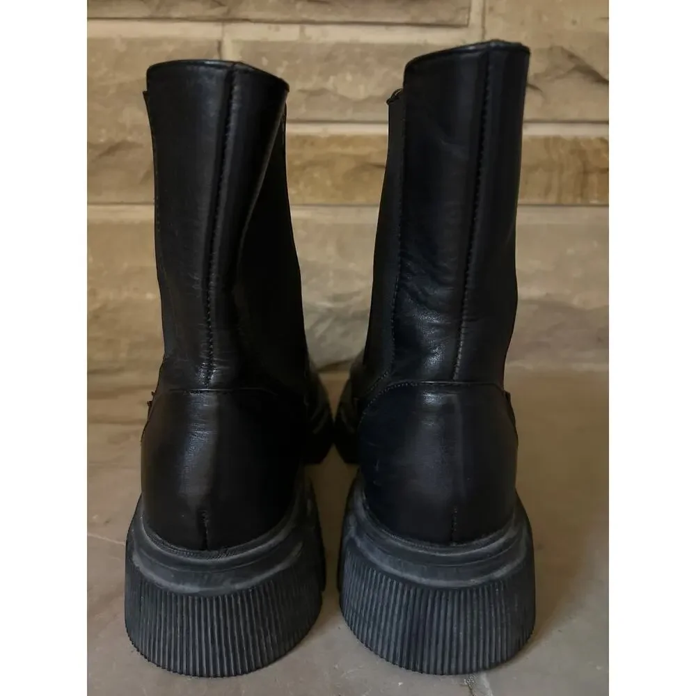 Zara Chunky Chelsea Lug Sole black leather ankle boots NWOB size 38 or US 8